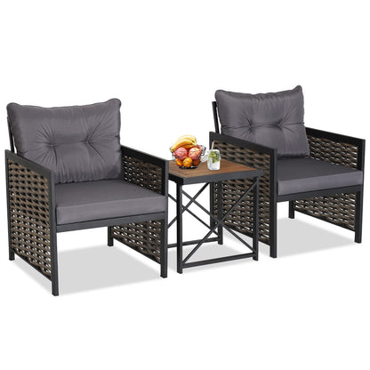 3-Piece Outdoor Coffee Table and Sofas with Acacia Wood Tabletop