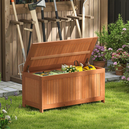 220L Wood Deck Box 3-in-1 Patio Storage Bench Stool with Flip Top for Cushions