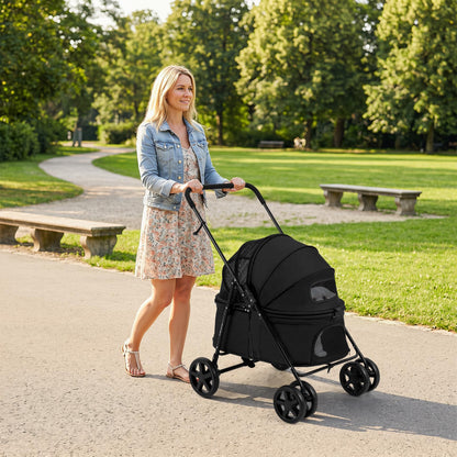 Pet Stroller, Foldable Dog Pushchair with 360°Swivel Wheels