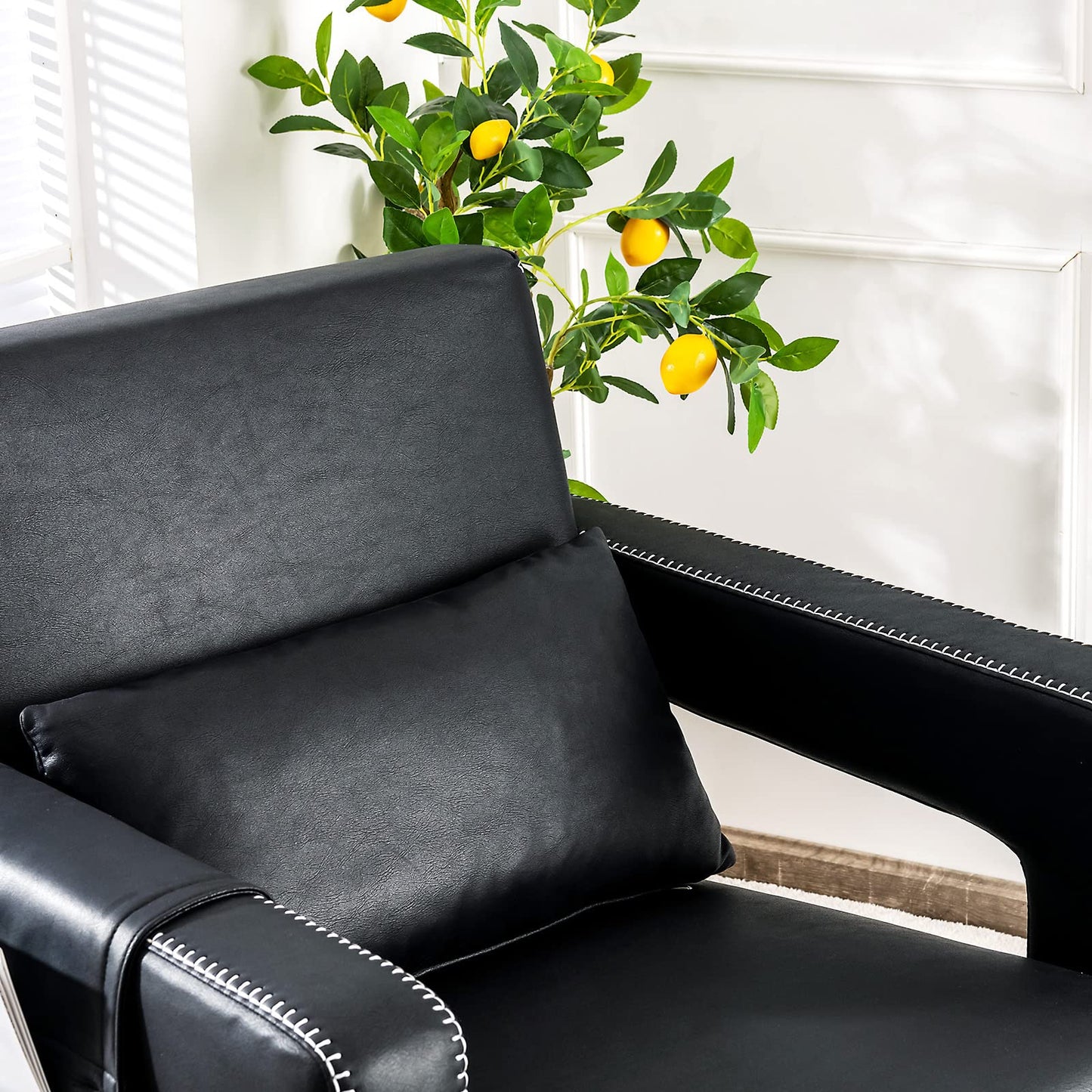 Modern Upholstered Padded Accent Chair with Footstool and Lumbar Pillow