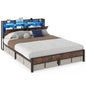 King Size Bed Frame with LED Lights, Charging Station,5ft-150x200cm