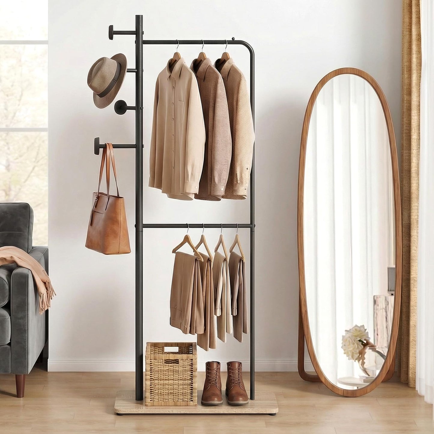 Heavy-Duty Clothes Rail, Metal Clothes Rack Garment Coat Stand with Double Rails