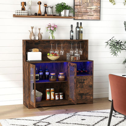 Wine Bar Cabinet with LED Lights & Charging Station
