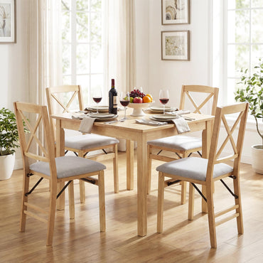 Padded Folding Chair Set of 2/4, Rubber Wood Counter Dining Chairs with Backrest