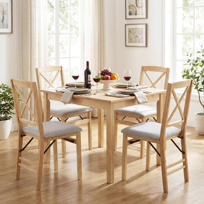 Padded Folding Chair Set of 2/4, Rubber Wood Counter Dining Chairs with Backrest
