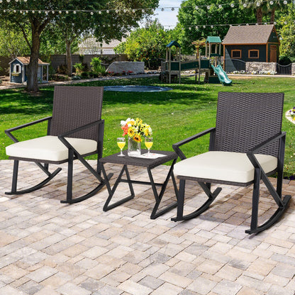 3 Pieces Garden Rocking Chairs and Table Set with Cushions