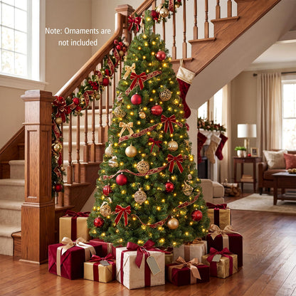 Pre-Lit Artificial Christmas Tree, Hinged Xmas Tree with 350 Warm White & Colorful LED Lights