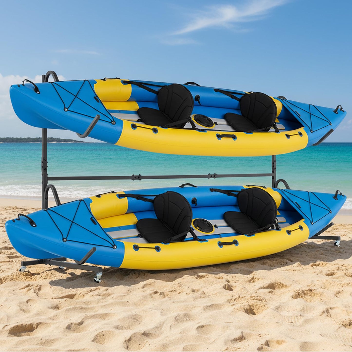 Freestanding Kayak Storage Rack for 2 Kayaks with 6 Lockable Wheels