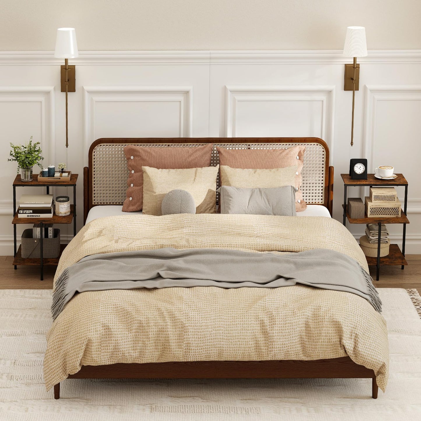 Sofa Side Table, 3-Tier Industrial Square Nightstand Bedside Table