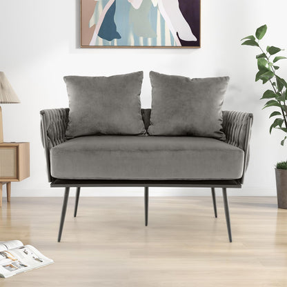 Giantex 2-Seater Sofa Velvet Upholstered Loveseat Sofa Couch with Woven Back & Arms