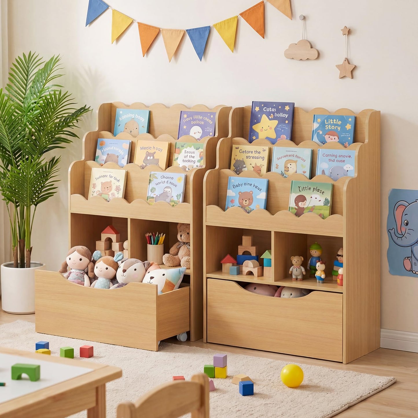 5-Tier Kids Bookshelf with Shelves & Rolling Drawer for Nursery Playroom