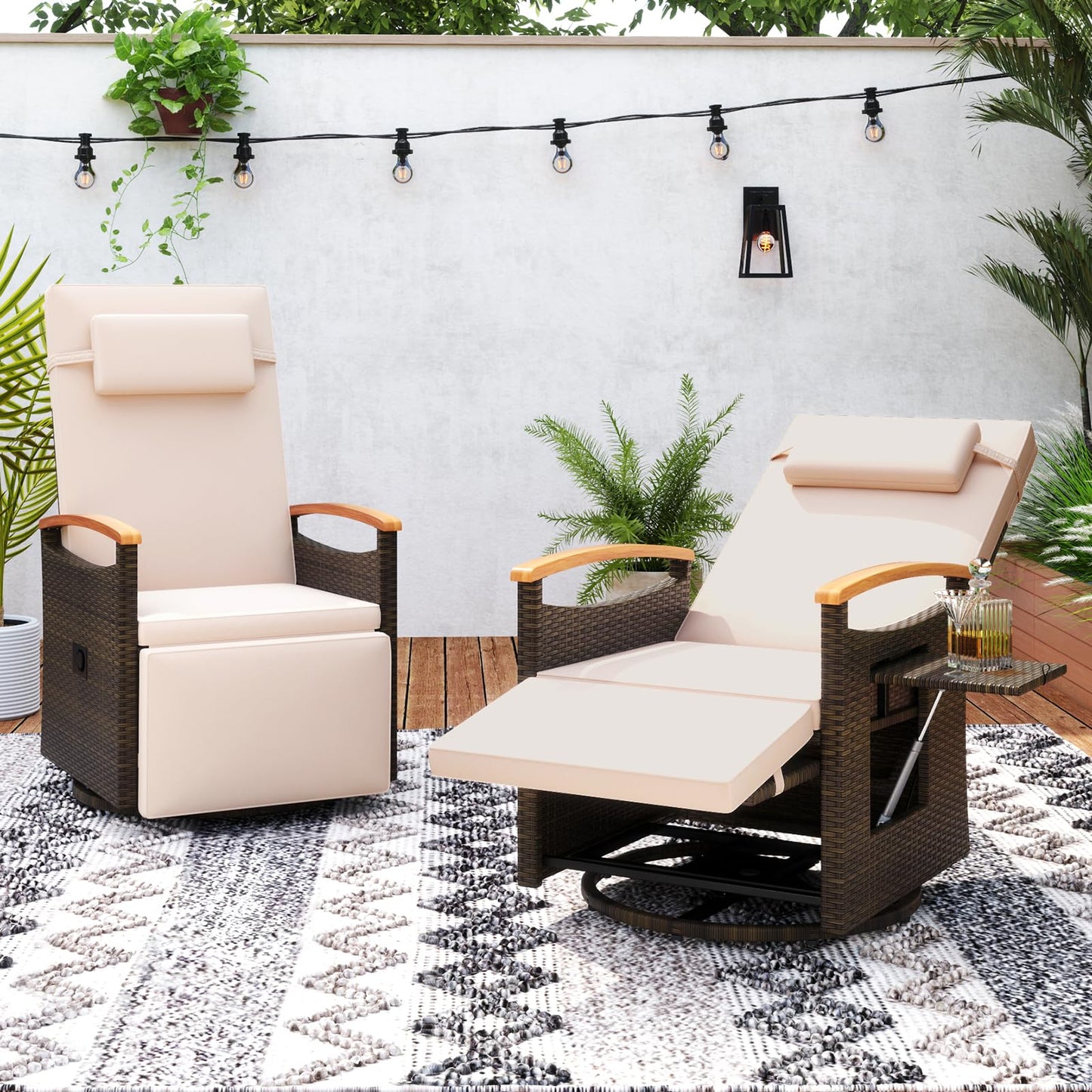 360 Degree Swivel Garden Recliner Chair with Adjustable Backrest & Footrest