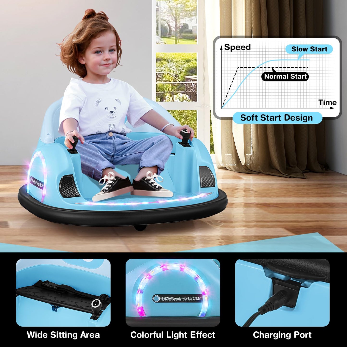 12V Kids Bumper Car with Joysticks Remote Control for Toddlers 18+ Months Old