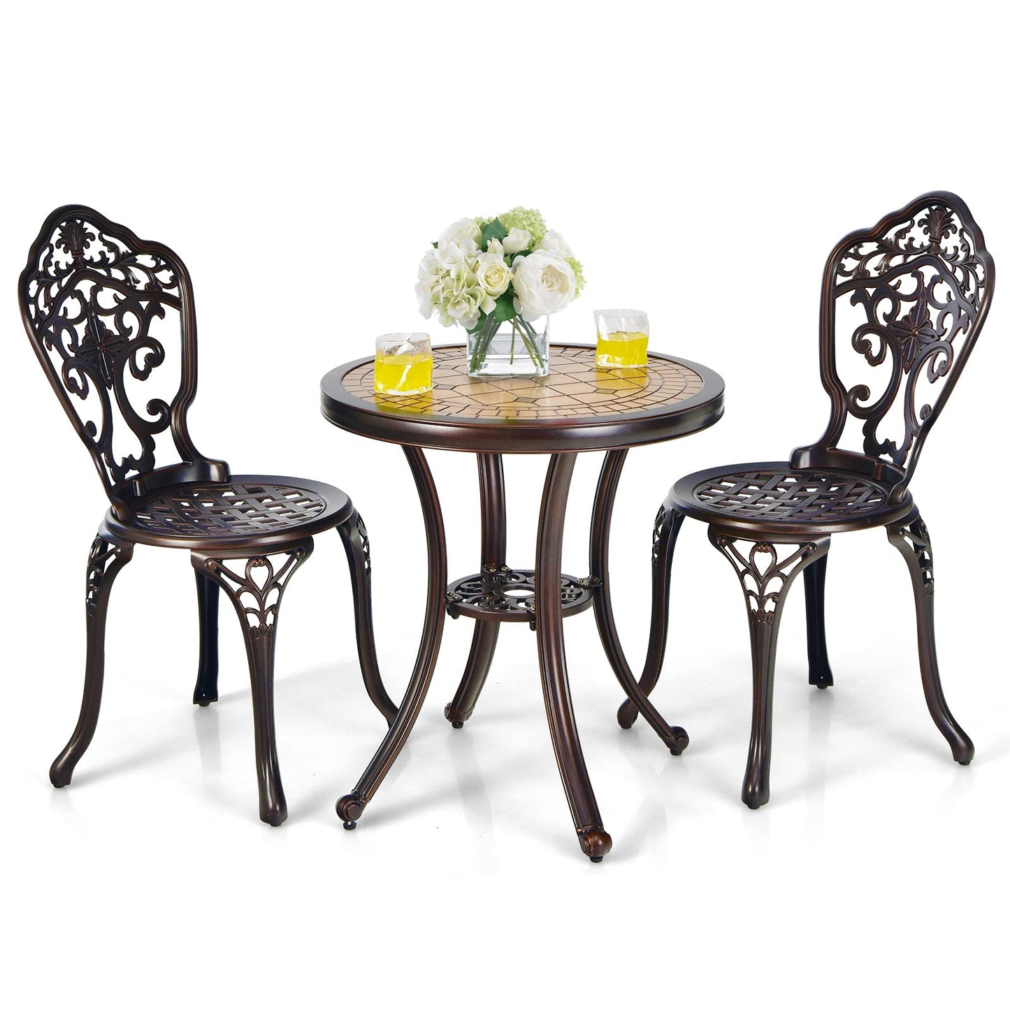 3 Pieces Patio Bistro Set for Porch Garden Poolside Backyard