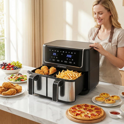 8L Dual Zone Air Fryer, 10-In-1 Presets Airfryer Oven with Sync Finish & Match Cook, LED Digital Touch Screen, 85% Less Fat, Nonstick Dishwasher Safe Baskets, Large Family Size,
