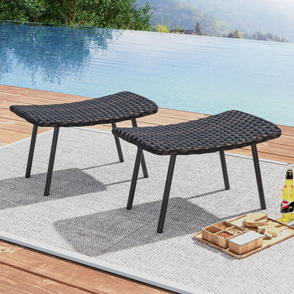 All-Weather Rattan Footstools Set of 2 with Quick-Dry Foam