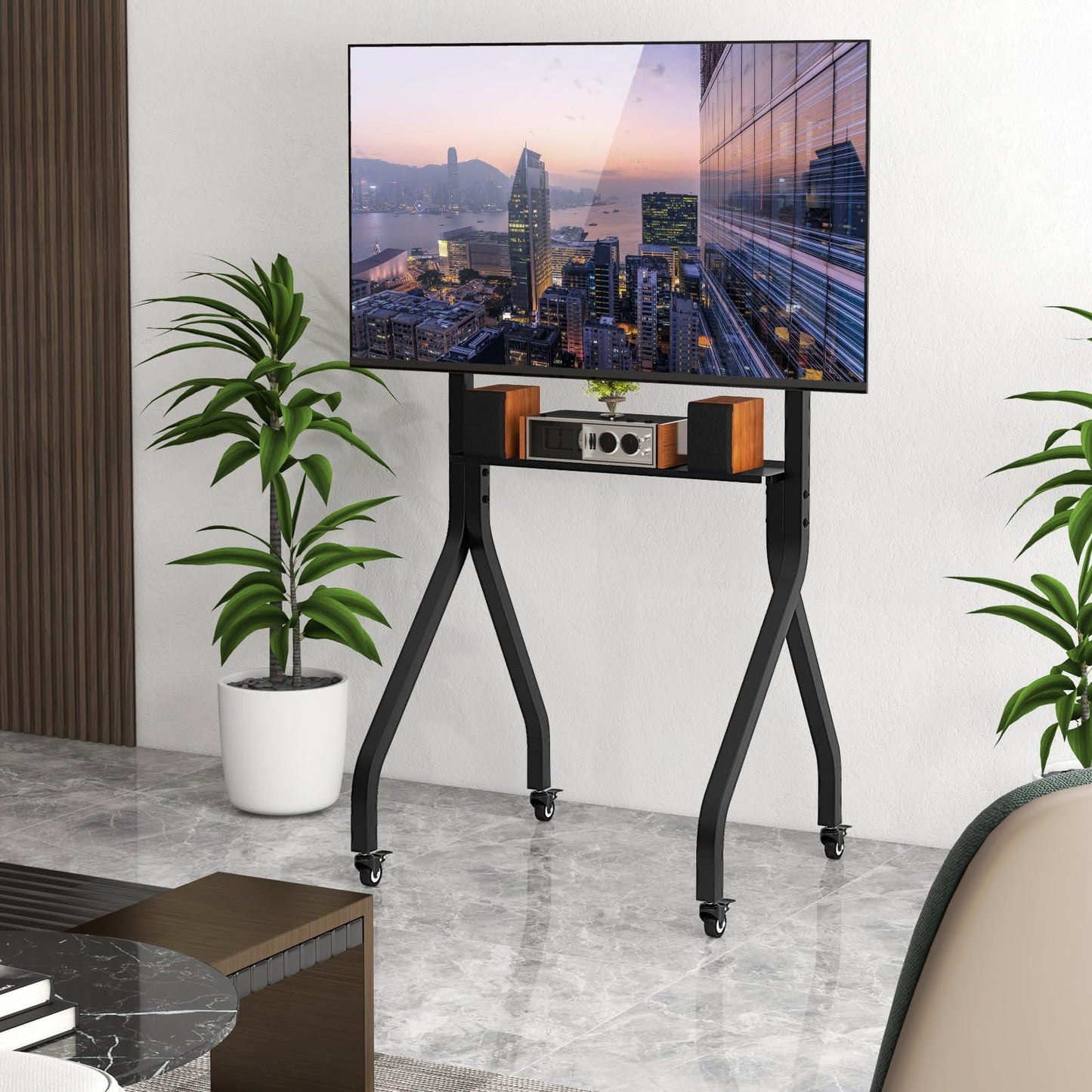 Height Adjustable Floor TV Stand with AV Shelf
