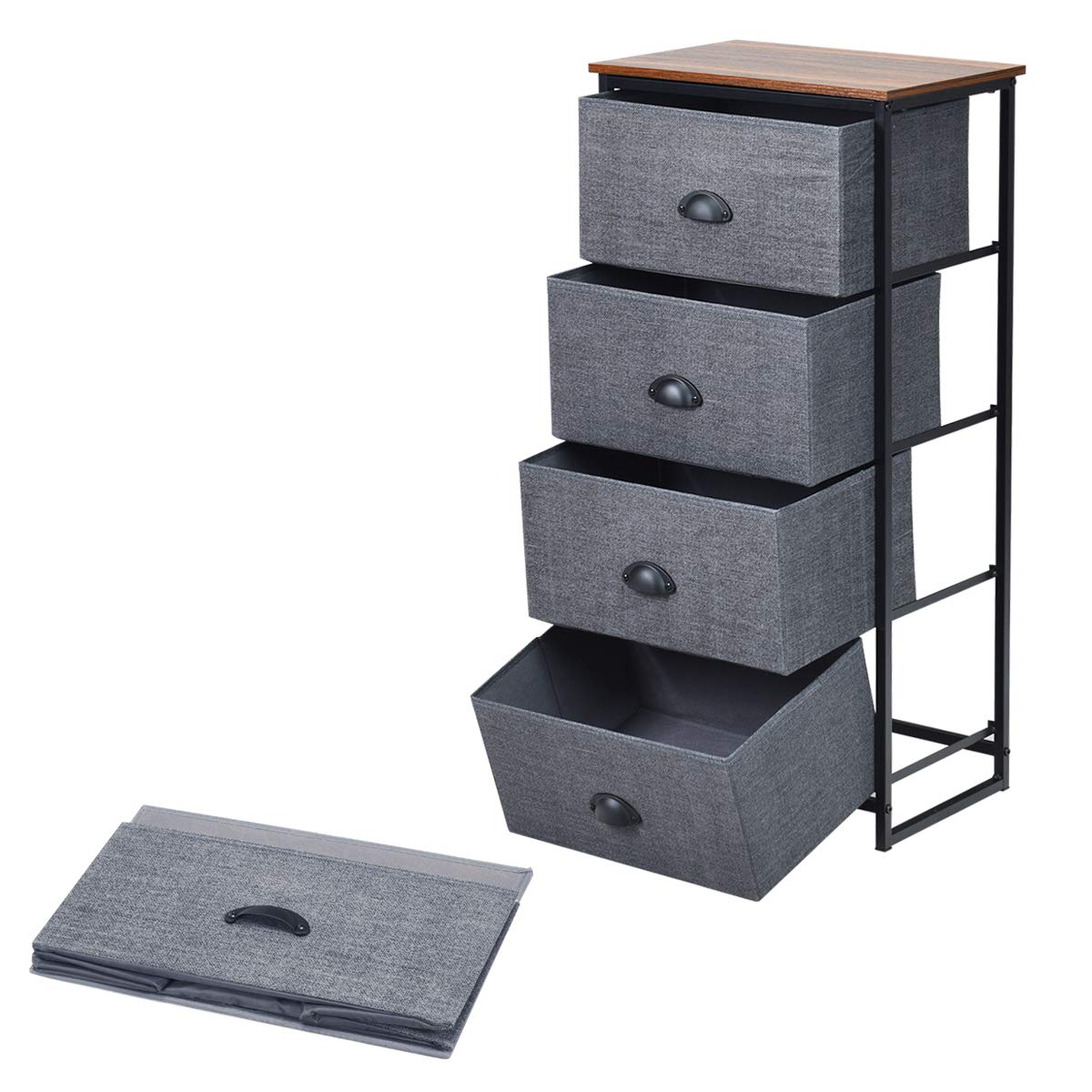 4 Fabric Nightstand Bedside Storage Cabinet Folding Drawers