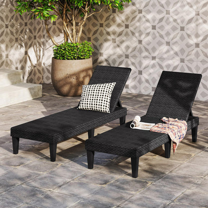 PP Rattan-Style Patio Chaise Lounge Deck Sunbed with 3-Position Adjustable Backrest and 6 Legs