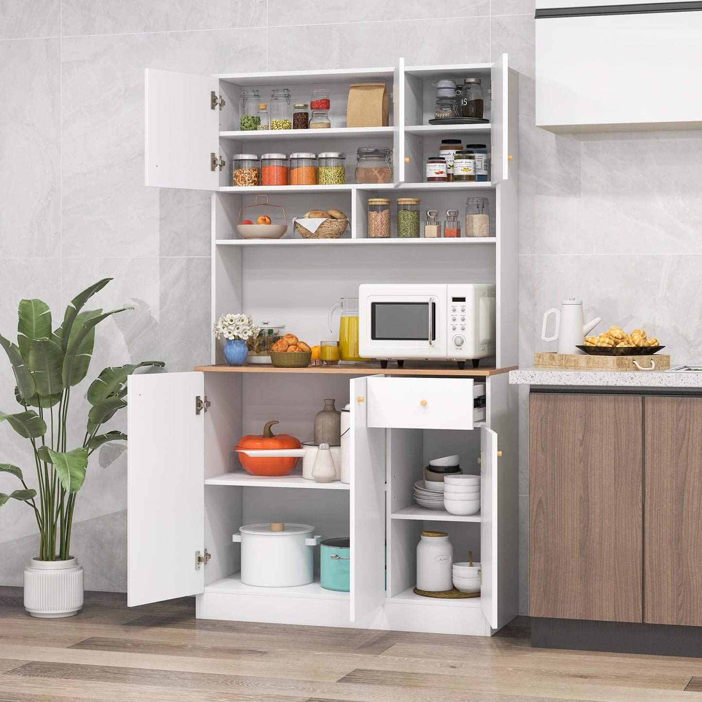 6 Door Buffet Pantry Storage Cabinet with Outlets