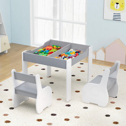 Wooden Kids Table and Chair Set with Hidden Storage