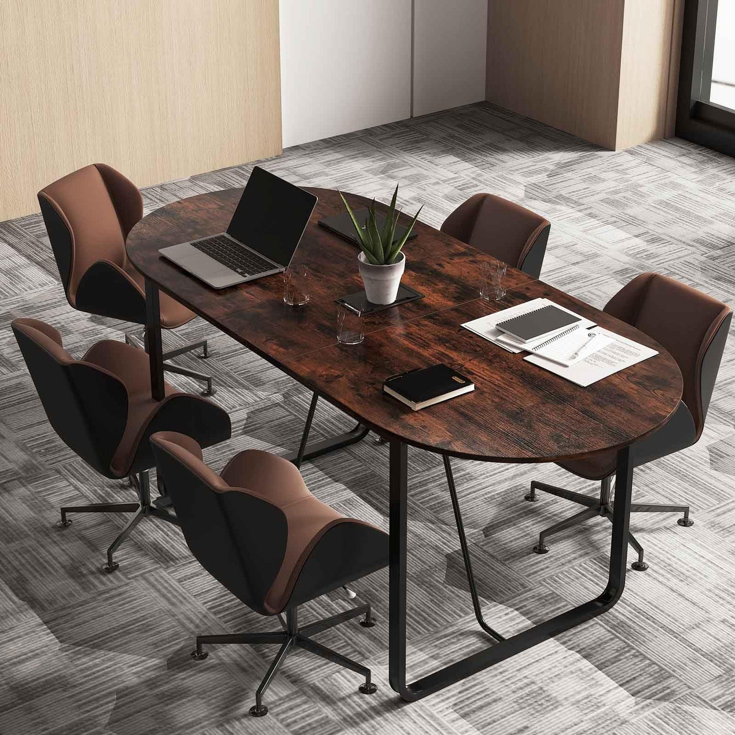 180 CM Executive Table Oval Home Office Table with Cable Management Hole