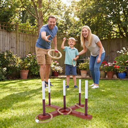 Wooden Quoits Games Set with Rope Rings, Indoor Outdoor Portable Throwing Game Toy