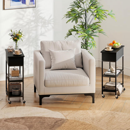 Rolling Lift Top End Table with Charging Station & Hidden Compartment for Living Room
