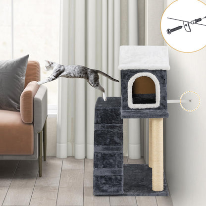 90cm Modern Cat Tree 3-level Cat Condo Furniture with Openable Roof