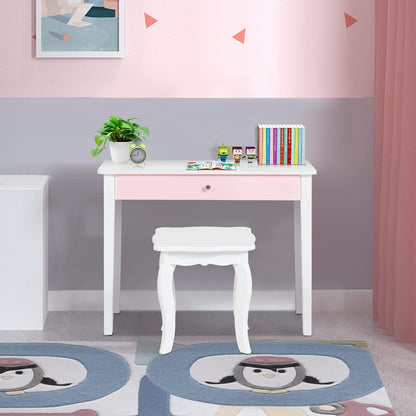 Kids Vanity Table and Stool Set Princess Makeup Dressing Table