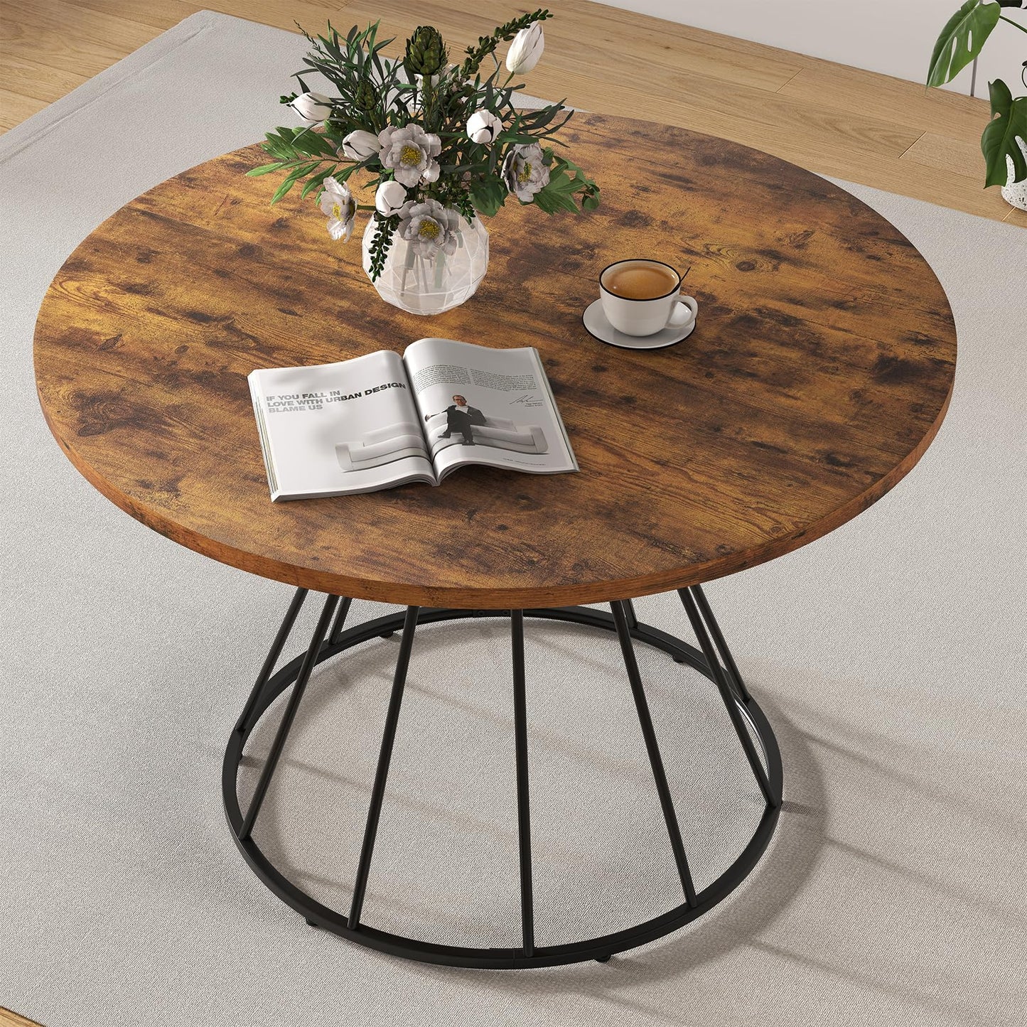 118cm Dining Table for 4-6 People, Round Kitchen Table