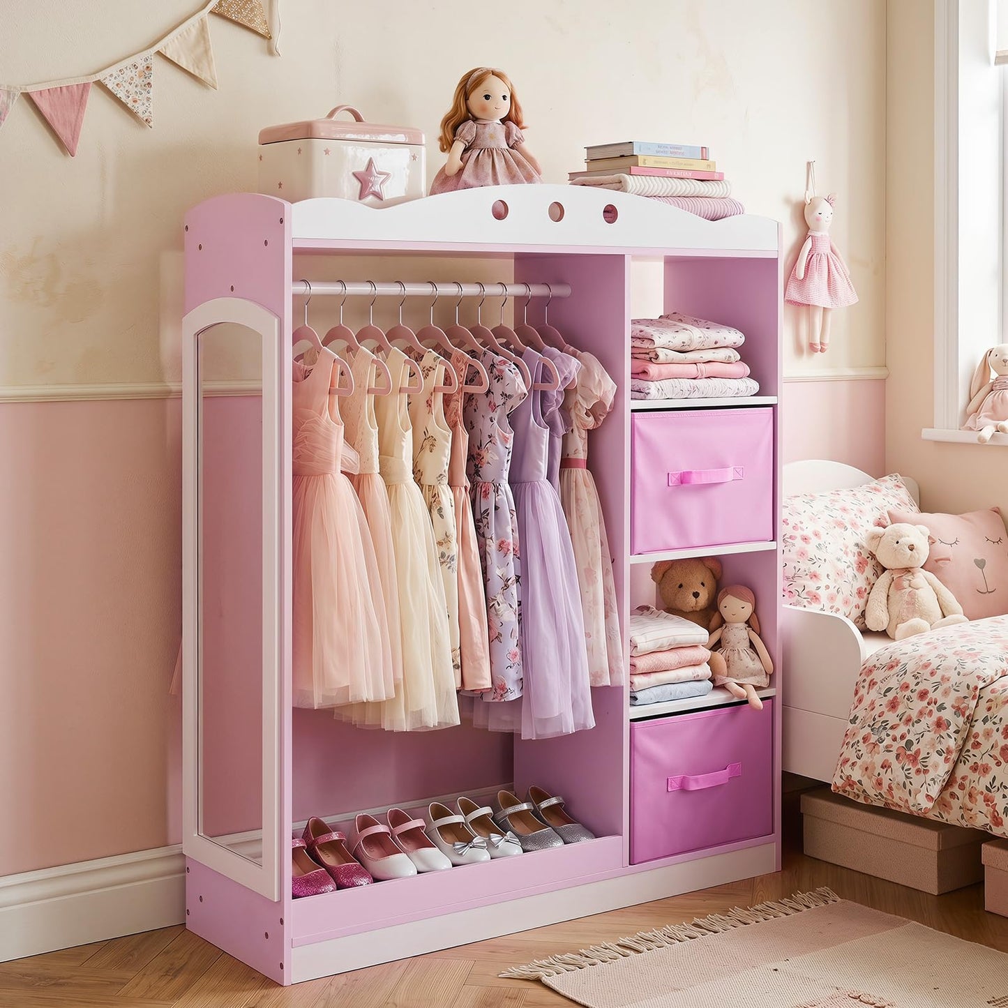 Kids Dress Up Storage, Wooden Open Children Wardrobe