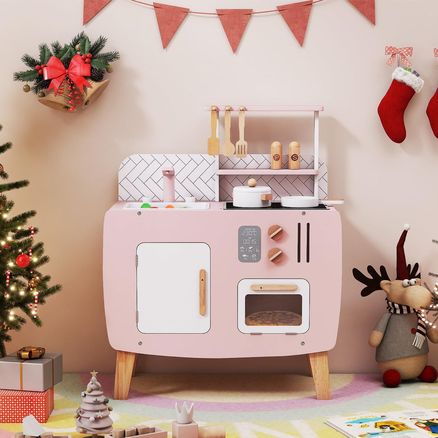 Wooden Kitchen Playset with Stoves and Cookware Accessories