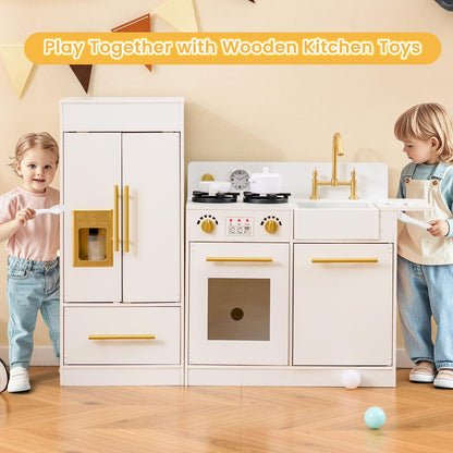 Toddler Wooden Pretend Toy Kitchen Playset with Refrigerator Stove Sink