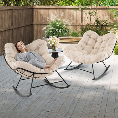 Oversized Patio Wicker Egg Chair with Thick and Removable Cushion