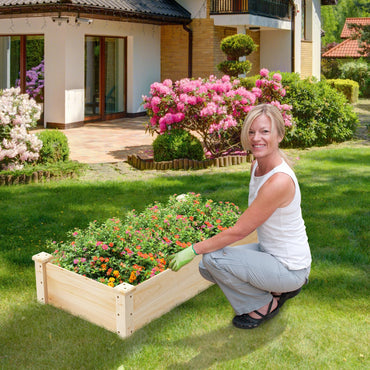 Rectangular Wooden Elevated Planter Box with Open Bottom