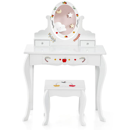 Princess Pretend Play Kids Vanity Set with 360° Rotating Mirror