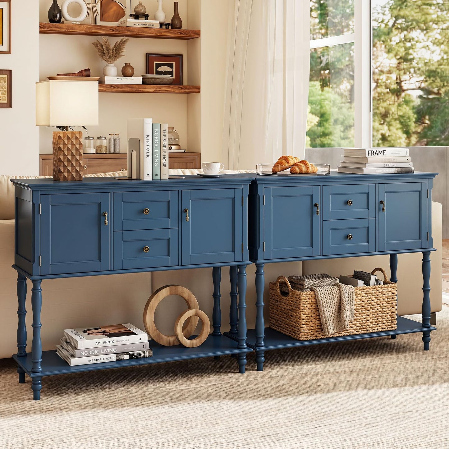 Vintage Console Table with 2 Drawers, 2 Door Cabinets