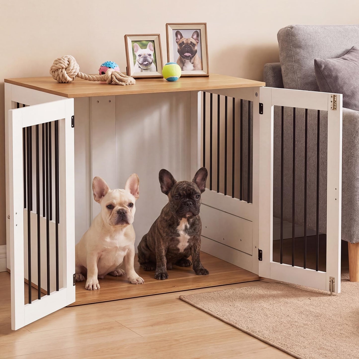 Dog Crate Furniture, Wooden Dogs Cage | 80cm Indoor Puppy Kennel Pet House Side Table