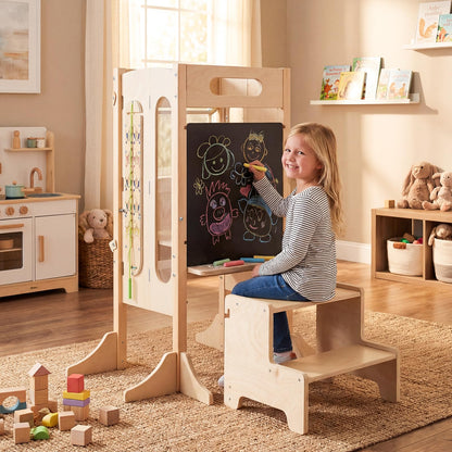 Toddler Step Stool Foldable Standing Tower with Anti-tip Feet
