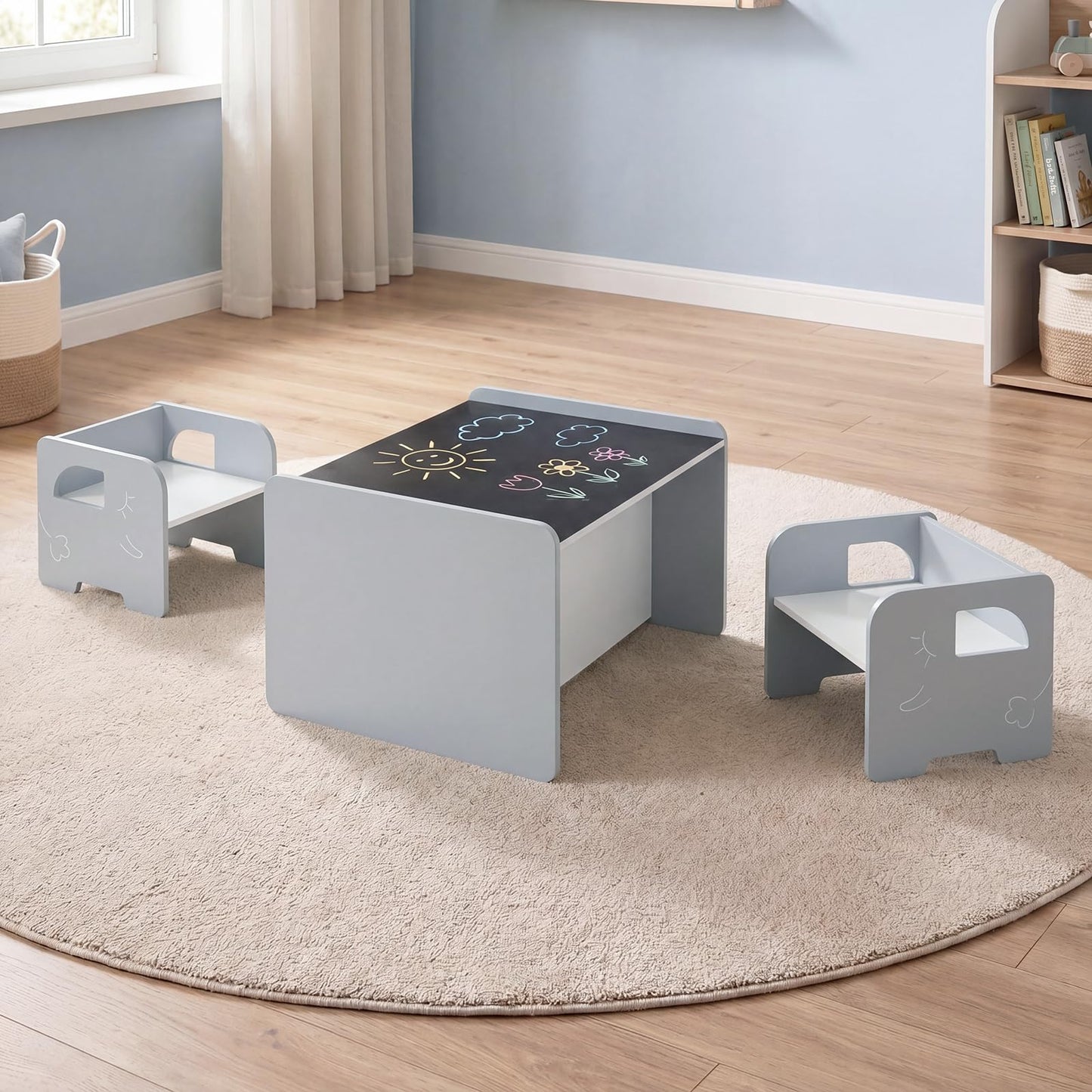 3 Pieces Kids Table and Chair Set with Chalkboard for Home