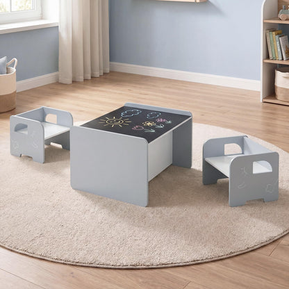 3 Pieces Kids Table and Chair Set with Chalkboard for Home