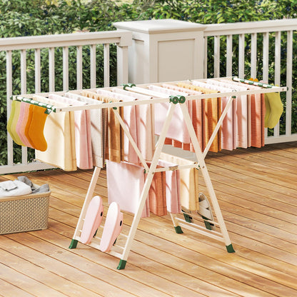 2-Level Clothes Airer Dryer Horse with Height-Adjustable Wings (163x56x99-158cm)