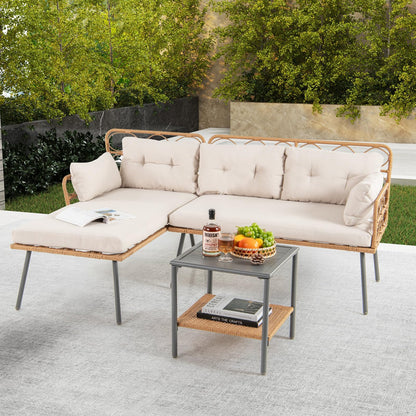 L Shaped Patio Conversation Set with Cushions & Coffee Table