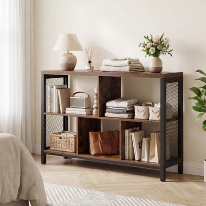 Storage Bookcase, Wooden Freestanding Bookshelf Side Cabinet with Metal Legs