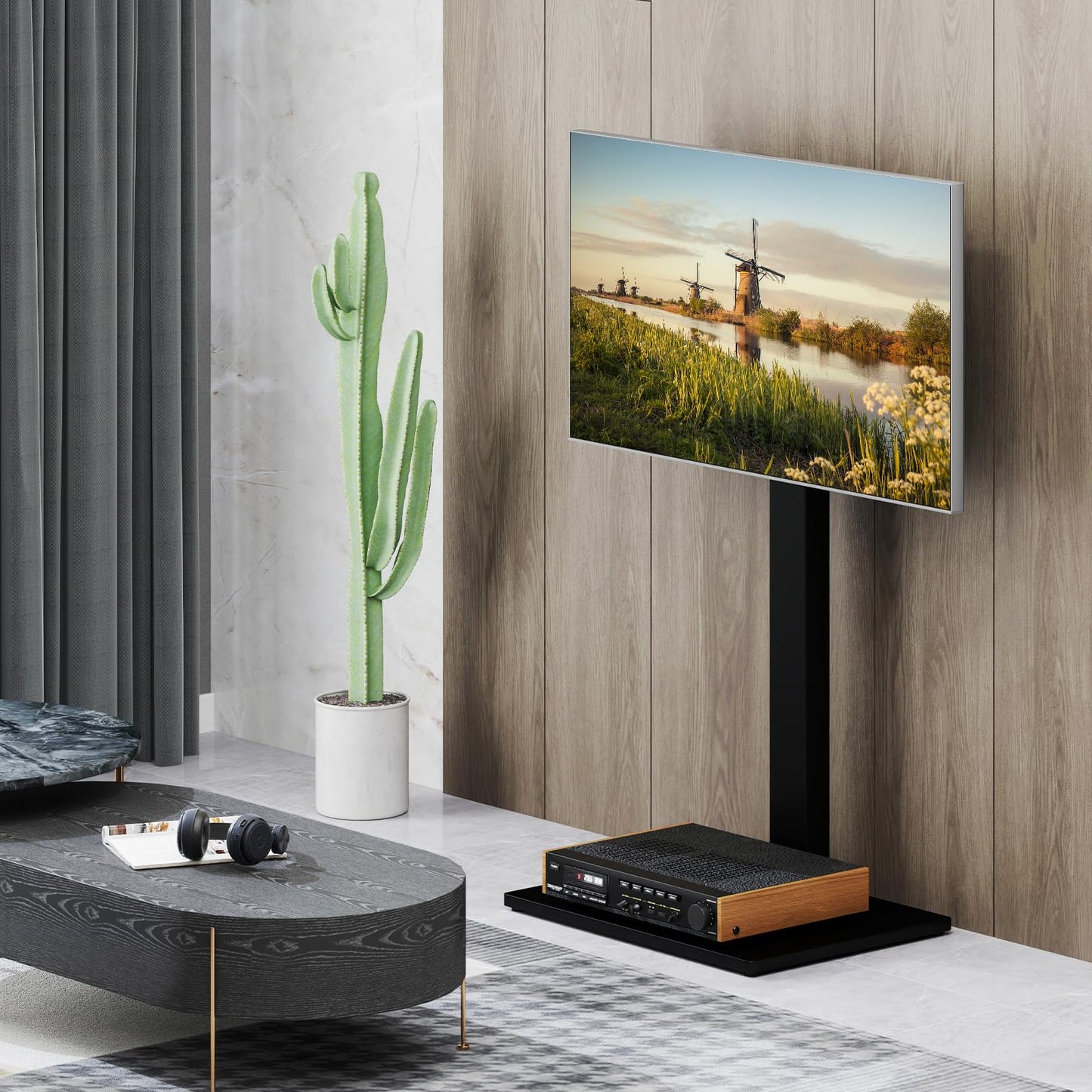 Height Adjustable Floor TV Stand with AV Shelf