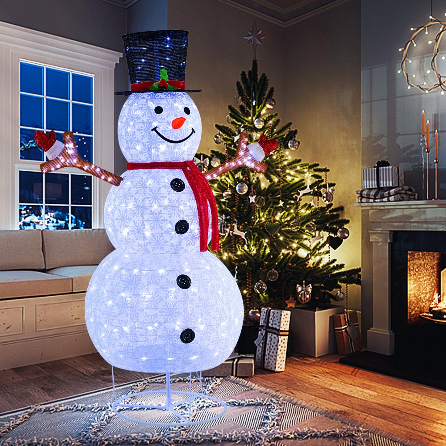 1.8 m Pop-up Christmas Snowman with 200 Cold White LED Lights and Zip Ties
