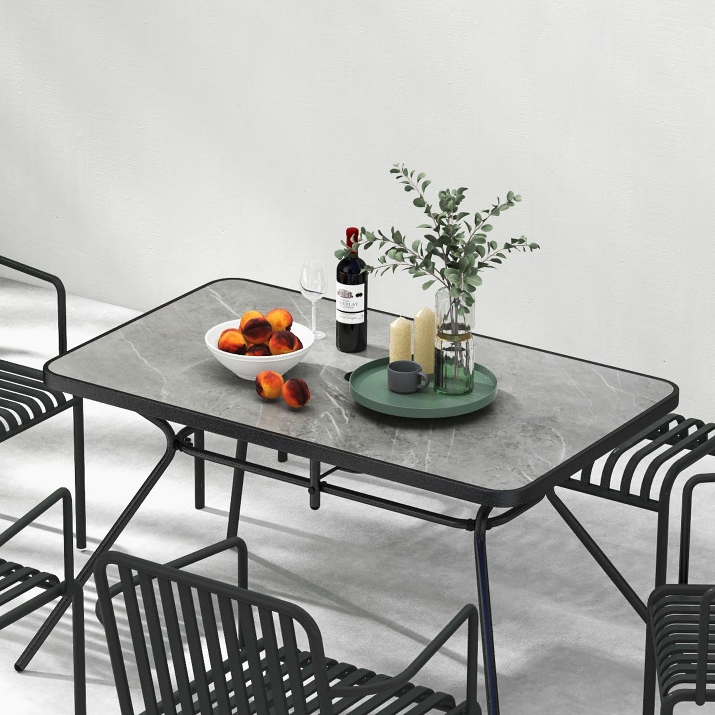 Heavy-Duty Metal Structure and Marble-Like Tabletop for Indoor Outdoor
