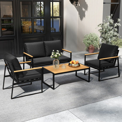 4 Pieces Patio Furniture Set with Thick Cushions for Backyard
