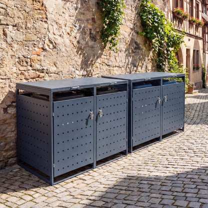 Double Wheelie Bin Storage, 240L Metal Garden Bin Hideaway with Gas Struts
